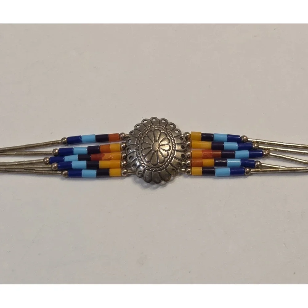 Vintage Navajo Sterling Silver 5 Strand Liquid Silver Concho Bracelet 7
